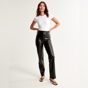 Abercrombie & Fitch Black Faux Leather High-Rise Straight Pants